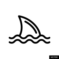 Shark fin vector icon in line style design for website, app, UI, isolated on white background. Editable stroke. Vector illustration.