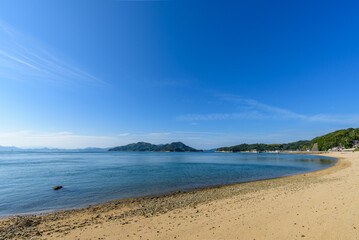 Fototapeta na wymiar Landscape of the Seto Inland Sea, Sandy beach at Oshima, Ehime Prefecture