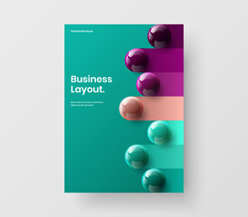 Bright 3D spheres poster layout. Simple pamphlet A4 design vector template.