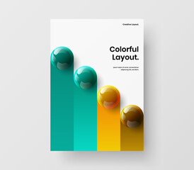 Multicolored catalog cover vector design template. Isolated 3D balls leaflet concept.