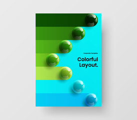 Amazing journal cover A4 design vector template. Clean realistic balls company brochure illustration.