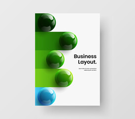 Clean pamphlet design vector concept. Vivid realistic spheres corporate cover template.
