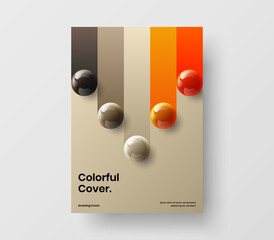 Clean brochure A4 design vector layout. Multicolored 3D balls placard template.