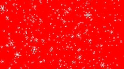 4k falling snow flakes on red background, new year and Christmas wallpaper and design element