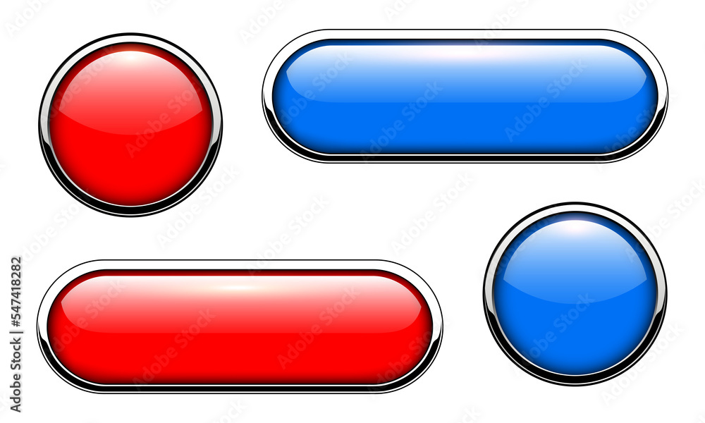 Poster glossy buttons with metallic, chrome elements, red and blue