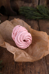 Berry marshmallow, serving on a wooden table