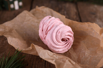 Berry marshmallow, serving on a wooden table