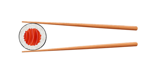Chinese sticks with sushi roll tuna or salmon, sake maki with fish. Asian food. © gossip7