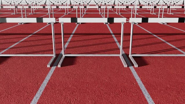 延々と等間隔にハードルが置かれた競技場のループ可能なアニメーション動画