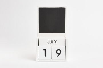 Calendar with the date July 19 and a place for designers. Illustration for an event of a certain date.