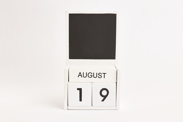 Calendar with the date August 19 and a place for designers. Illustration for an event of a certain date.