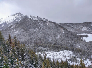 View of the winter mountains covered with snow
