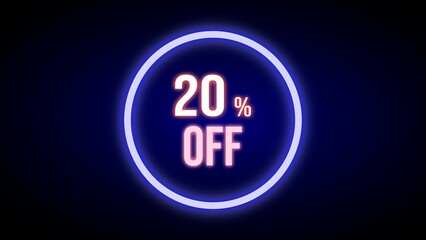 20% off, 20% of discount, neon banner for discounts and promotions, neon coupon