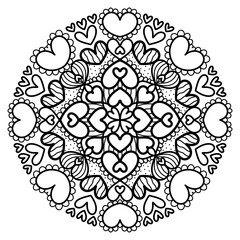Heart Mandala for Coloring book, Coloring page