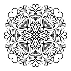 Heart Mandala for Coloring book, Coloring page