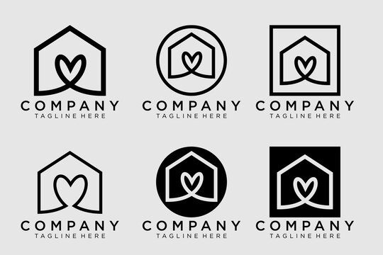 House with heart shape logo design, Modern and simple love home icon vector.