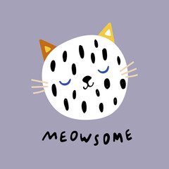 Cute cat face childish print. Perfect for t-shirt, apparel, cards, poster, nursery decoration. Vector Illustration