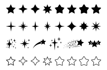 Vector black Star icon set. Flat star shapes collection. Outline star symbols