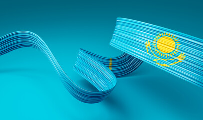 Waving Kazakhstan Flag ribbon. Kazakhstan independence day National day 3d illustration - obrazy, fototapety, plakaty