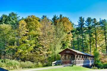 covered bridge in the woods