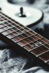 Obraz premium Fretboard of electric guitar. Close up. 