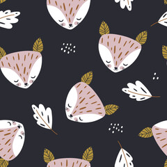 Childish forest pattern with cute fox leaves. Woodland kids texture for fabric, textile, wallpaper. Vector illustration