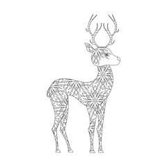 Deer covered with abstract ornament. Zenart. Anti-stress coloring. Stylized decoration for mehendi, tattoos, stamps, covers, books and coloring books.