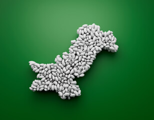 Pakistan map made with sugar sprinkles Green and white Color 3d illustration