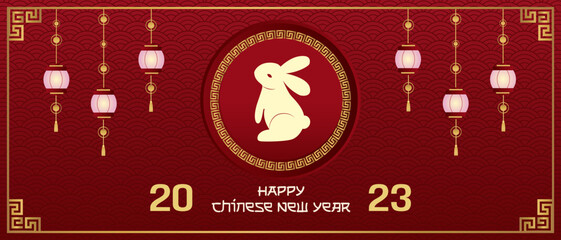 Chinese New Year.New 2023 year of the rabbit. Greeting card, banner template.Vector illustration