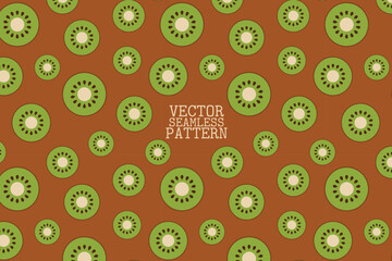 Kiwi juicy green fruit round shape on a brown background seamless repeat pattern