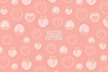 Fototapeta na wymiar Heart shape peach fruit vector illustration on a pink background seamless repeat pattern
