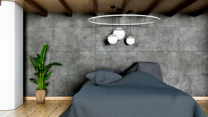 loft bed room mock up design, 3d illustration rendering 