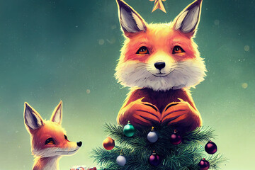 Christmas Fox on the Christmas Tree