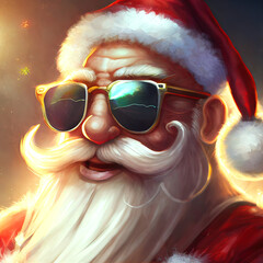 Cooler Weinachtsmann mit Sonnenbrille, Weihnachtskarte Illustration