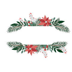  Cute vector Christmas banner with fir branches and place for text.