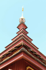 Ancient wooden roof of the Northern Thai style temple