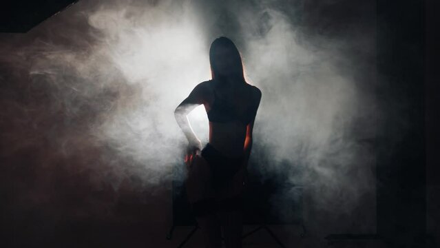 Glamorous young woman in sexy lingerie posing in a smoke.Studio shot