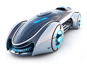 Futuristic Smart Eco Hydrogen Electro Car, realistic 3D digital Illustration, isolated on white Background