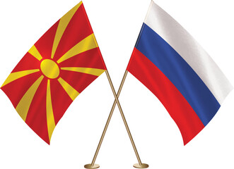 Republic of North Macedonia,Russian flag together.North Macedonia,Russia waving flag