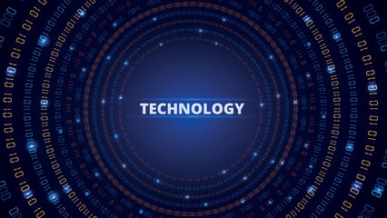 Abstract data background. Security technology. Big geometric wave. Cyber engineering. Zero and one coding symbols. Circulars number matrix. Binary code backdrop. Vector modern wallpaper