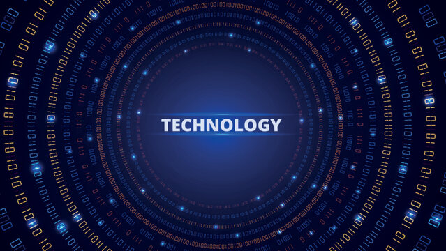 Abstract data background. Security technology. Big geometric wave. Cyber engineering. Zero and one coding symbols. Circulars number matrix. Binary code backdrop. Vector modern wallpaper