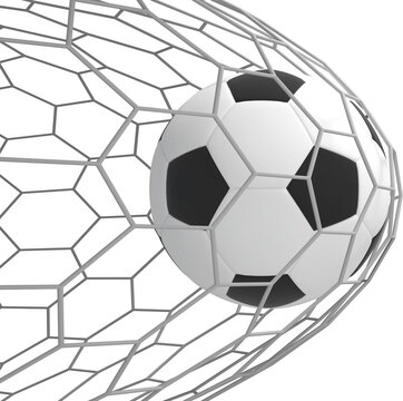 soccer ball is scored.,Be a winner by scoring.soccer ball on a white background.,3d rendering