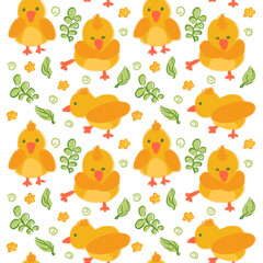 seamless pattern with cute cartoon chickens