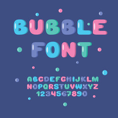 Hand drawn kid's Bubble font. Vector set of colorful cartoon letters and numbers. Illustration of cute english alphabet.