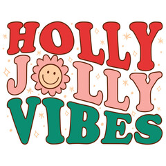 Holly Jolly Vibes Christmas Retro Groovy svg bundle