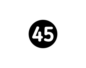 An Illustrated number 45 Flat Black Color Icon Isolated on white Background