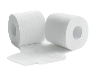 two rolls of white tissue paper or napkin for use in toilet or restroom isolated on white background in png file - obrazy, fototapety, plakaty