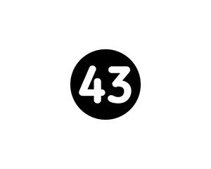 An Illustrated number 43 Flat Black Color Icon Isolated on white Background - obrazy, fototapety, plakaty