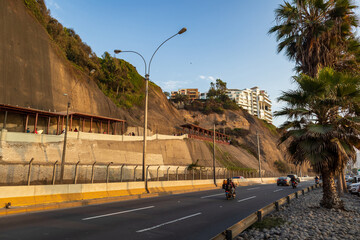 Driving down a traffic-free highway on the Costa Verde de Barranco in Lima, Peru.