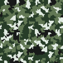Digital khaki camouflage, seamless pattern. Vector illustration for printing on cloth, textile, wallpaper, paper, wrapper. Green color camo, background in military style.